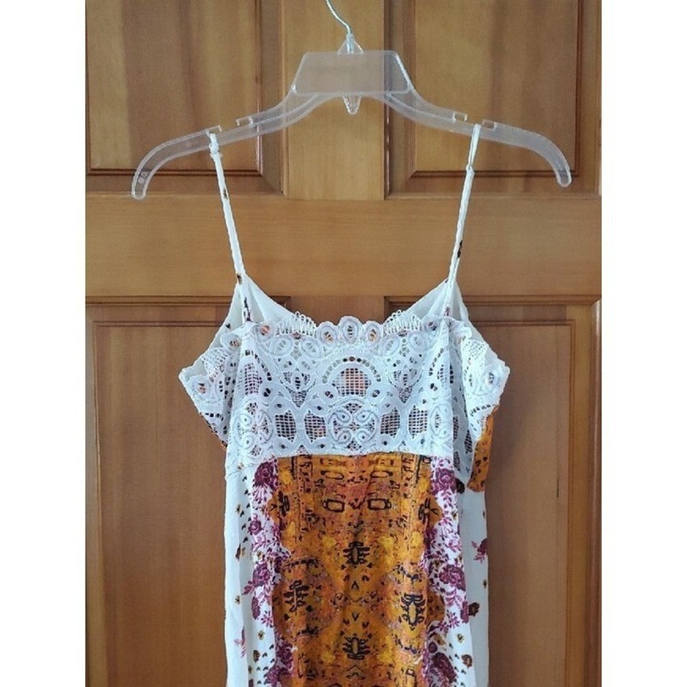 Free People Morning Song Cream Maxi Dress with Orange & Pink Floral Center Panel - Picture 6 of 10